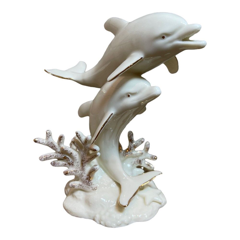 Lefton Figurine Statue 5.75 Inch 1998 Dolphins Porcelain Painted Nautical 11746